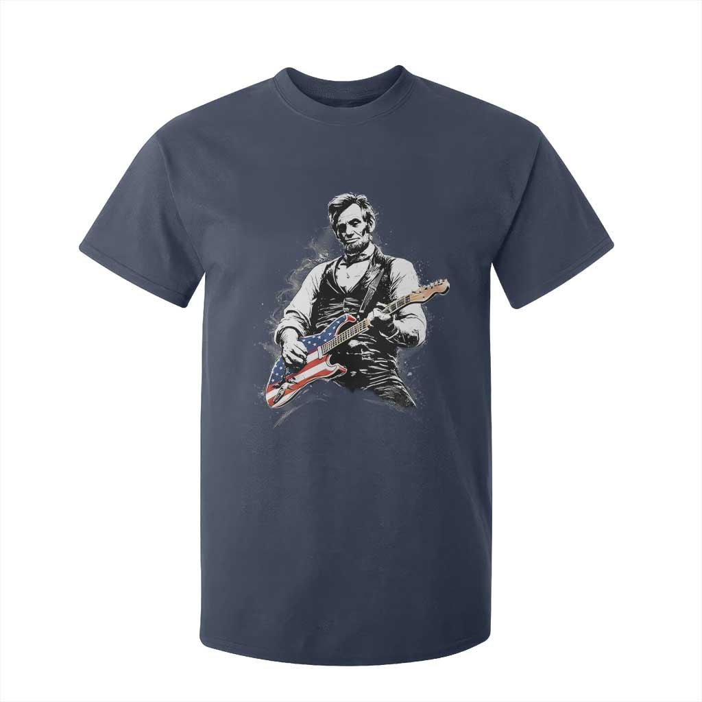 Rockin Abe Abraham Lincoln Playing Electric Guitar T Shirt For Kid Patriotic Music Rocker Mashup 4th of July Celebration TS02 Navy Print Your Wear