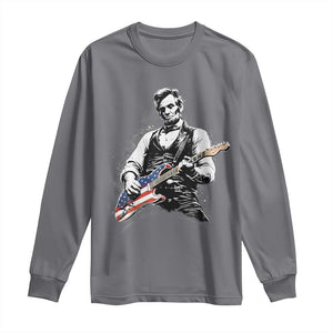 Rockin Abe Abraham Lincoln Playing Electric Guitar Long Sleeve Shirt Patriotic Music Rocker Mashup 4th of July Celebration TS02 Charcoal Print Your Wear