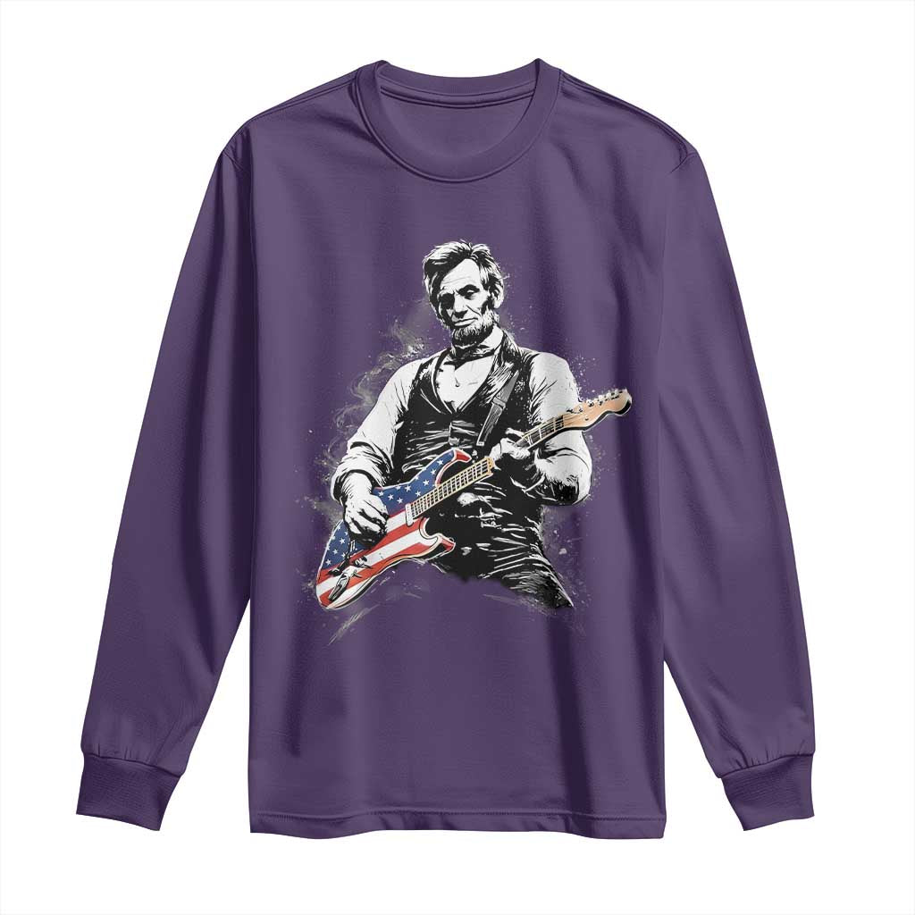 Rockin Abe Abraham Lincoln Playing Electric Guitar Long Sleeve Shirt Patriotic Music Rocker Mashup 4th of July Celebration TS02 Purple Print Your Wear