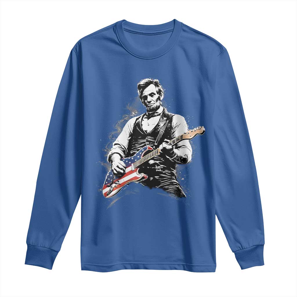 Rockin Abe Abraham Lincoln Playing Electric Guitar Long Sleeve Shirt Patriotic Music Rocker Mashup 4th of July Celebration TS02 Royal Blue Print Your Wear