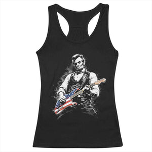 Rockin Abe Abraham Lincoln Playing Electric Guitar Racerback Tank Top Patriotic Music Rocker Mashup 4th of July Celebration TS02 Black Print Your Wear