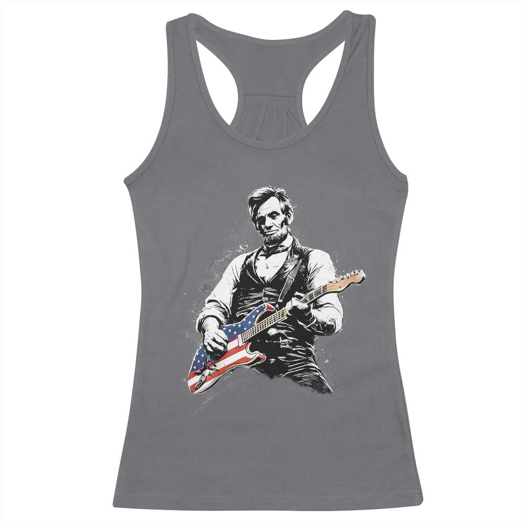Rockin Abe Abraham Lincoln Playing Electric Guitar Racerback Tank Top Patriotic Music Rocker Mashup 4th of July Celebration TS02 Charcoal Print Your Wear