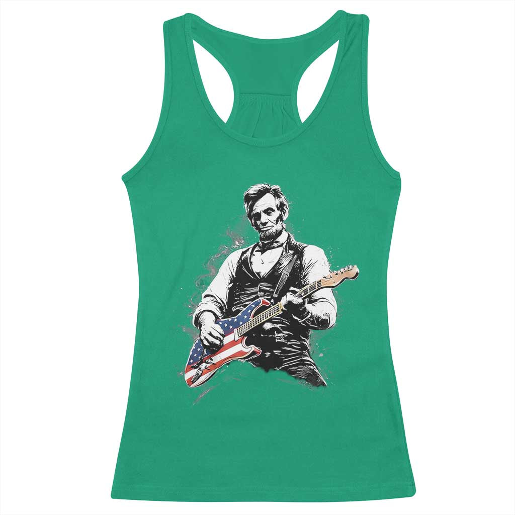 Rockin Abe Abraham Lincoln Playing Electric Guitar Racerback Tank Top Patriotic Music Rocker Mashup 4th of July Celebration TS02 Irish Green Print Your Wear