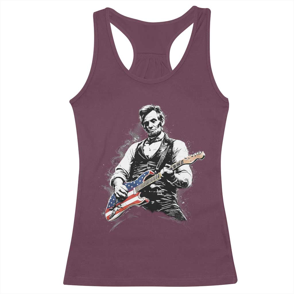 Rockin Abe Abraham Lincoln Playing Electric Guitar Racerback Tank Top Patriotic Music Rocker Mashup 4th of July Celebration TS02 Maroon Print Your Wear