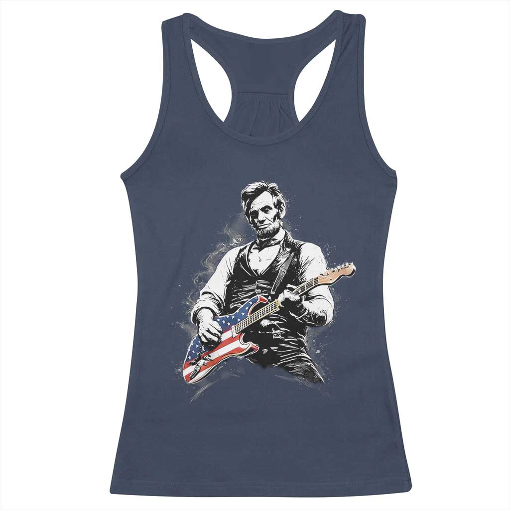 Rockin Abe Abraham Lincoln Playing Electric Guitar Racerback Tank Top Patriotic Music Rocker Mashup 4th of July Celebration TS02 Navy Print Your Wear