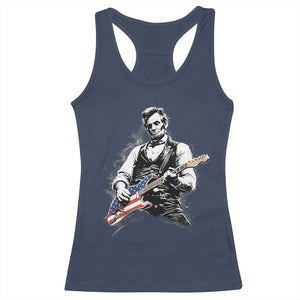 Rockin Abe Abraham Lincoln Playing Electric Guitar Racerback Tank Top Patriotic Music Rocker Mashup 4th of July Celebration TS02 Navy Print Your Wear