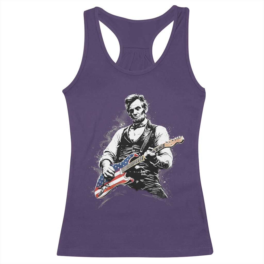 Rockin Abe Abraham Lincoln Playing Electric Guitar Racerback Tank Top Patriotic Music Rocker Mashup 4th of July Celebration TS02 Purple Print Your Wear