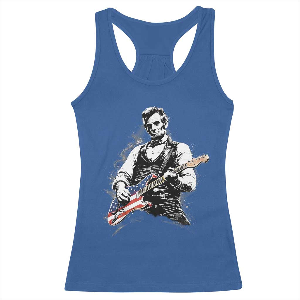 Rockin Abe Abraham Lincoln Playing Electric Guitar Racerback Tank Top Patriotic Music Rocker Mashup 4th of July Celebration TS02 Royal Blue Print Your Wear