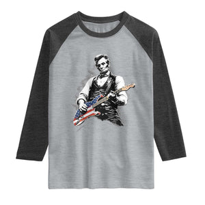 Rockin Abe Abraham Lincoln Playing Electric Guitar Raglan Shirt Patriotic Music Rocker Mashup 4th of July Celebration TS02 Heather Gray Heather Charcoal Print Your Wear