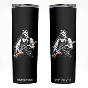Rockin Abe Abraham Lincoln Playing Electric Guitar Skinny Tumbler Patriotic Music Rocker Mashup 4th of July Celebration TS02 Black Print Your Wear