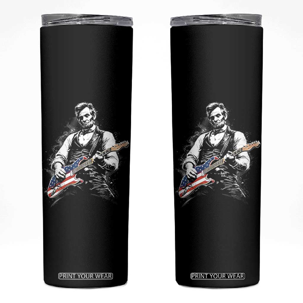 Rockin Abe Abraham Lincoln Playing Electric Guitar Skinny Tumbler Patriotic Music Rocker Mashup 4th of July Celebration TS02 Black Print Your Wear