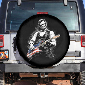 Rockin Abe Abraham Lincoln Playing Electric Guitar Spare Tire Cover Patriotic Music Rocker Mashup 4th of July Celebration TS02 No hole Black Print Your Wear