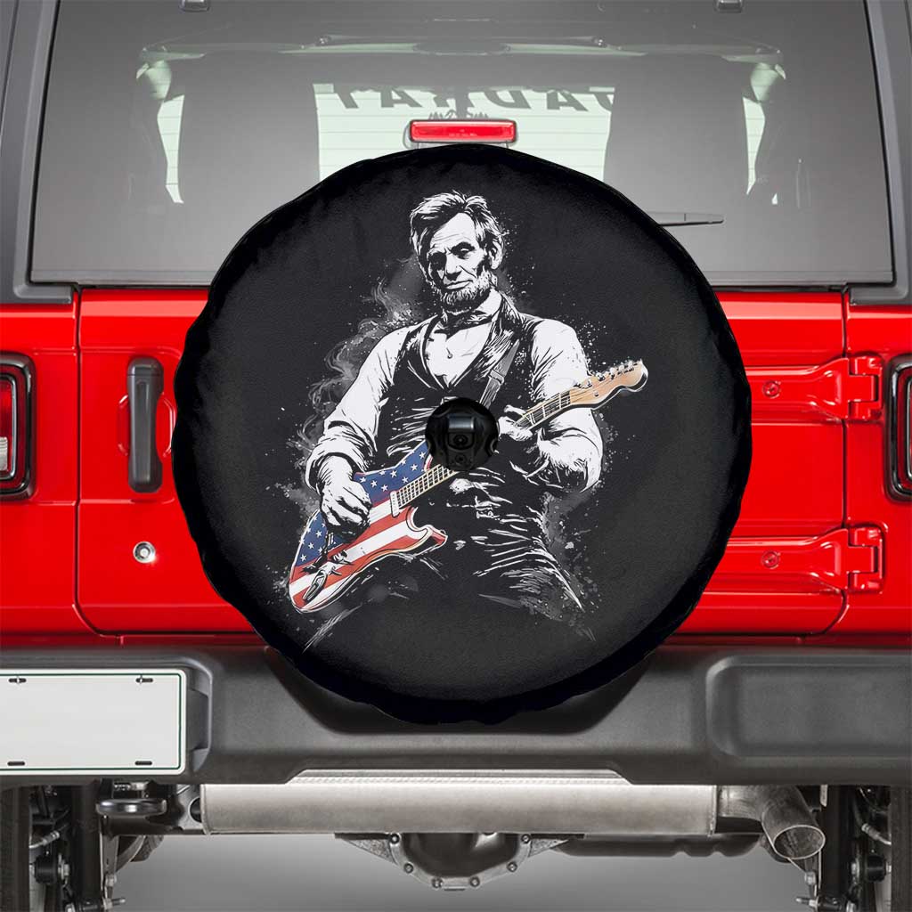 Rockin Abe Abraham Lincoln Playing Electric Guitar Spare Tire Cover Patriotic Music Rocker Mashup 4th of July Celebration TS02 Black Print Your Wear