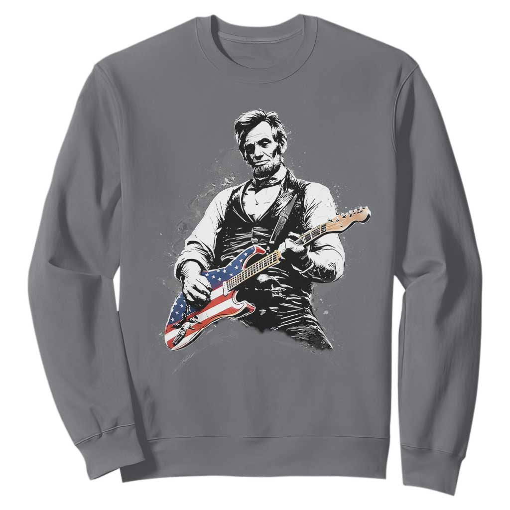 Rockin Abe Abraham Lincoln Playing Electric Guitar Sweatshirt Patriotic Music Rocker Mashup 4th of July Celebration TS02 Charcoal Print Your Wear