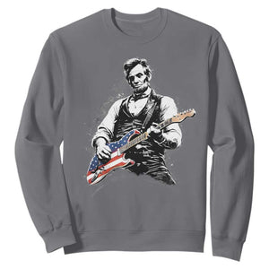 Rockin Abe Abraham Lincoln Playing Electric Guitar Sweatshirt Patriotic Music Rocker Mashup 4th of July Celebration TS02 Charcoal Print Your Wear