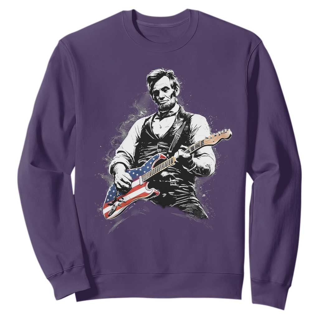 Rockin Abe Abraham Lincoln Playing Electric Guitar Sweatshirt Patriotic Music Rocker Mashup 4th of July Celebration TS02 Purple Print Your Wear