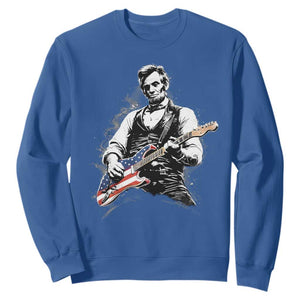 Rockin Abe Abraham Lincoln Playing Electric Guitar Sweatshirt Patriotic Music Rocker Mashup 4th of July Celebration TS02 Royal Blue Print Your Wear