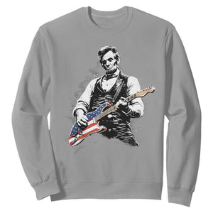 Rockin Abe Abraham Lincoln Playing Electric Guitar Sweatshirt Patriotic Music Rocker Mashup 4th of July Celebration TS02 Sport Gray Print Your Wear