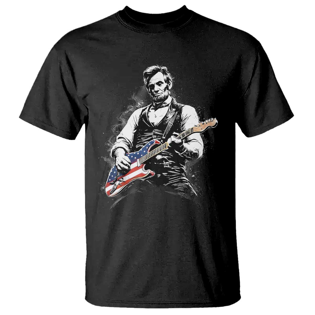 Rockin Abe Abraham Lincoln Playing Electric Guitar T Shirt Patriotic Music Rocker Mashup 4th of July Celebration TS02 Black Print Your Wear