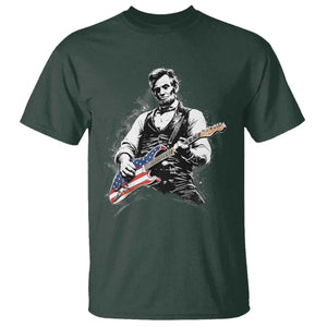 Rockin Abe Abraham Lincoln Playing Electric Guitar T Shirt Patriotic Music Rocker Mashup 4th of July Celebration TS02 Dark Forest Green Print Your Wear