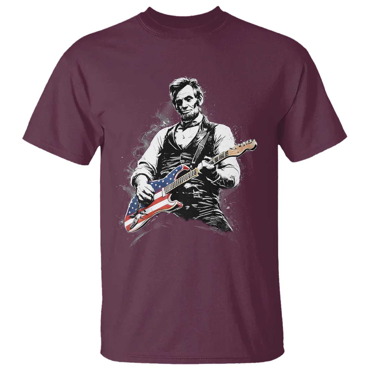 Rockin Abe Abraham Lincoln Playing Electric Guitar T Shirt Patriotic Music Rocker Mashup 4th of July Celebration TS02 Maroon Print Your Wear