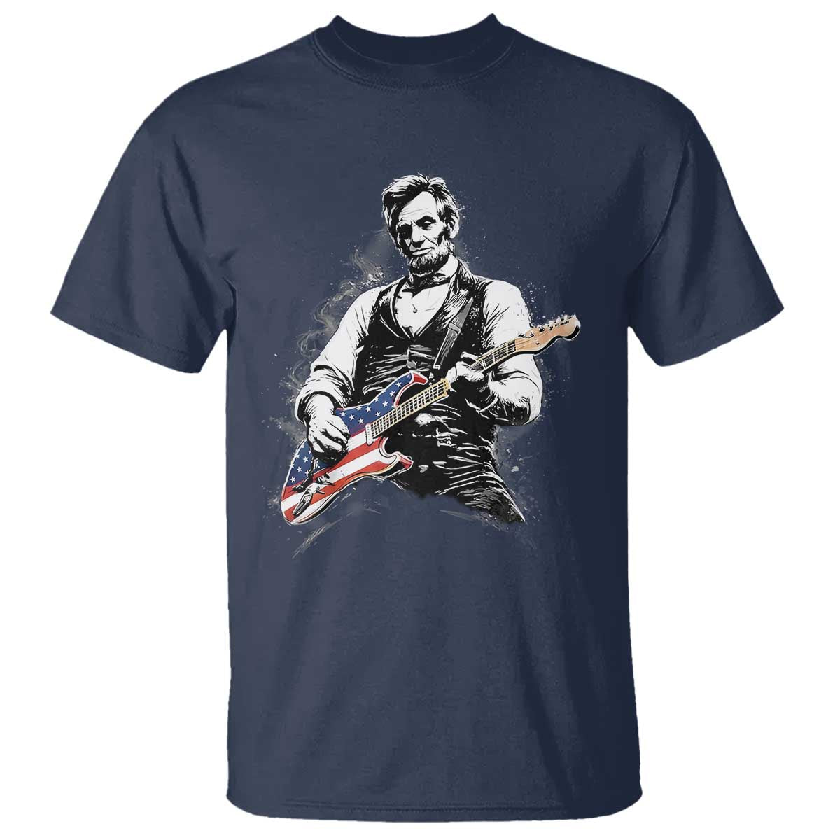 Rockin Abe Abraham Lincoln Playing Electric Guitar T Shirt Patriotic Music Rocker Mashup 4th of July Celebration TS02 Navy Print Your Wear