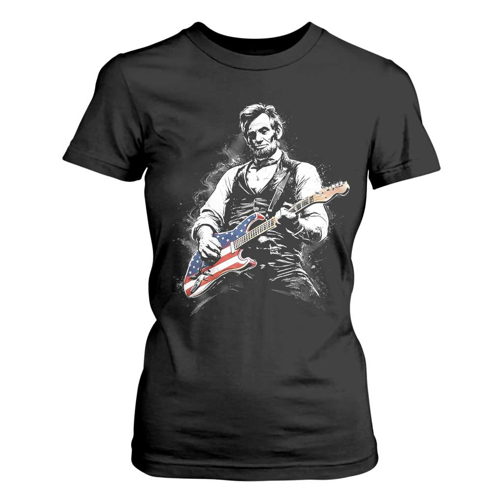 Rockin Abe Abraham Lincoln Playing Electric Guitar T Shirt For Women Patriotic Music Rocker Mashup 4th of July Celebration TS02 Black Print Your Wear