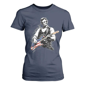Rockin Abe Abraham Lincoln Playing Electric Guitar T Shirt For Women Patriotic Music Rocker Mashup 4th of July Celebration TS02 Navy Print Your Wear