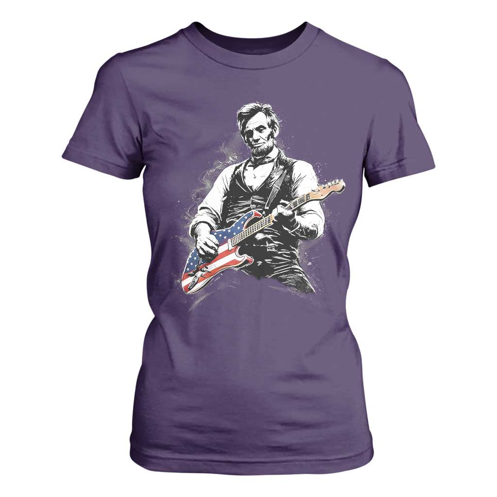 Rockin Abe Abraham Lincoln Playing Electric Guitar T Shirt For Women Patriotic Music Rocker Mashup 4th of July Celebration TS02 Purple Print Your Wear
