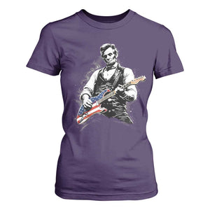 Rockin Abe Abraham Lincoln Playing Electric Guitar T Shirt For Women Patriotic Music Rocker Mashup 4th of July Celebration TS02 Purple Print Your Wear