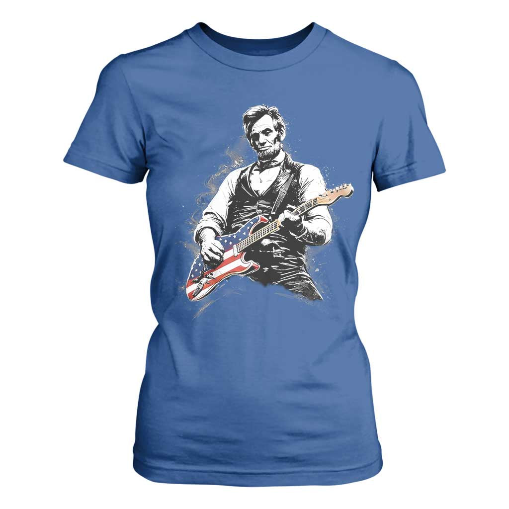 Rockin Abe Abraham Lincoln Playing Electric Guitar T Shirt For Women Patriotic Music Rocker Mashup 4th of July Celebration TS02 Royal Blue Print Your Wear
