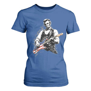 Rockin Abe Abraham Lincoln Playing Electric Guitar T Shirt For Women Patriotic Music Rocker Mashup 4th of July Celebration TS02 Royal Blue Print Your Wear