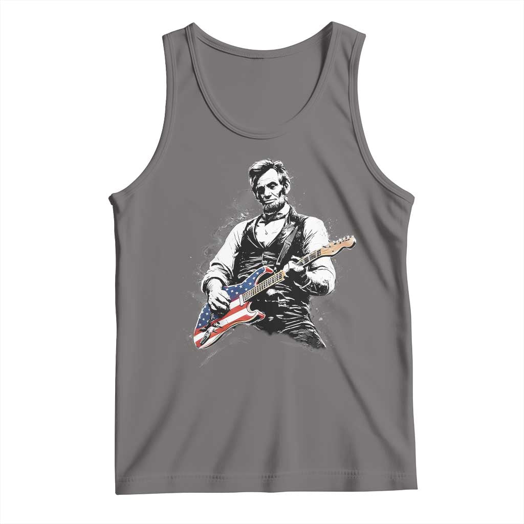 Rockin Abe Abraham Lincoln Playing Electric Guitar Tank Top Patriotic Music Rocker Mashup 4th of July Celebration TS02 Deep Heather Print Your Wear