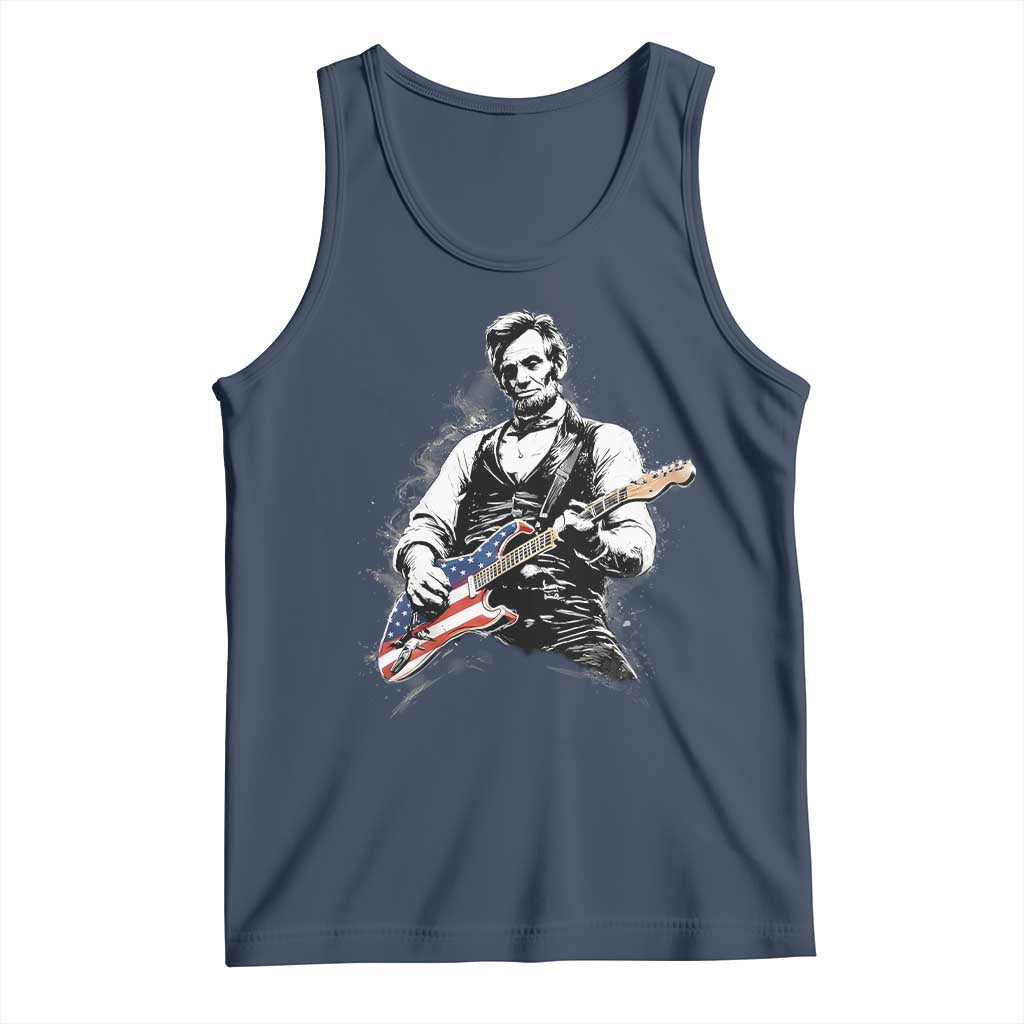 Rockin Abe Abraham Lincoln Playing Electric Guitar Tank Top Patriotic Music Rocker Mashup 4th of July Celebration TS02 Navy Print Your Wear