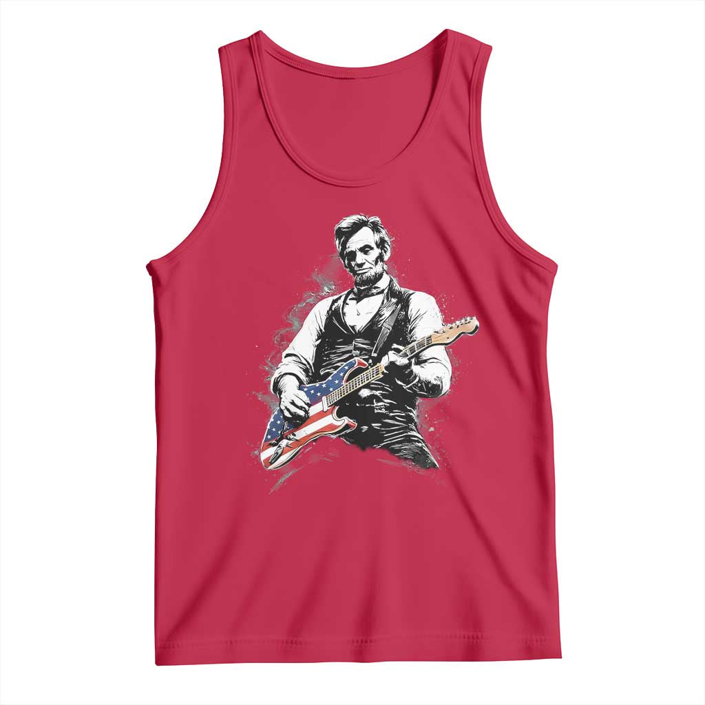 Rockin Abe Abraham Lincoln Playing Electric Guitar Tank Top Patriotic Music Rocker Mashup 4th of July Celebration TS02 Red Print Your Wear