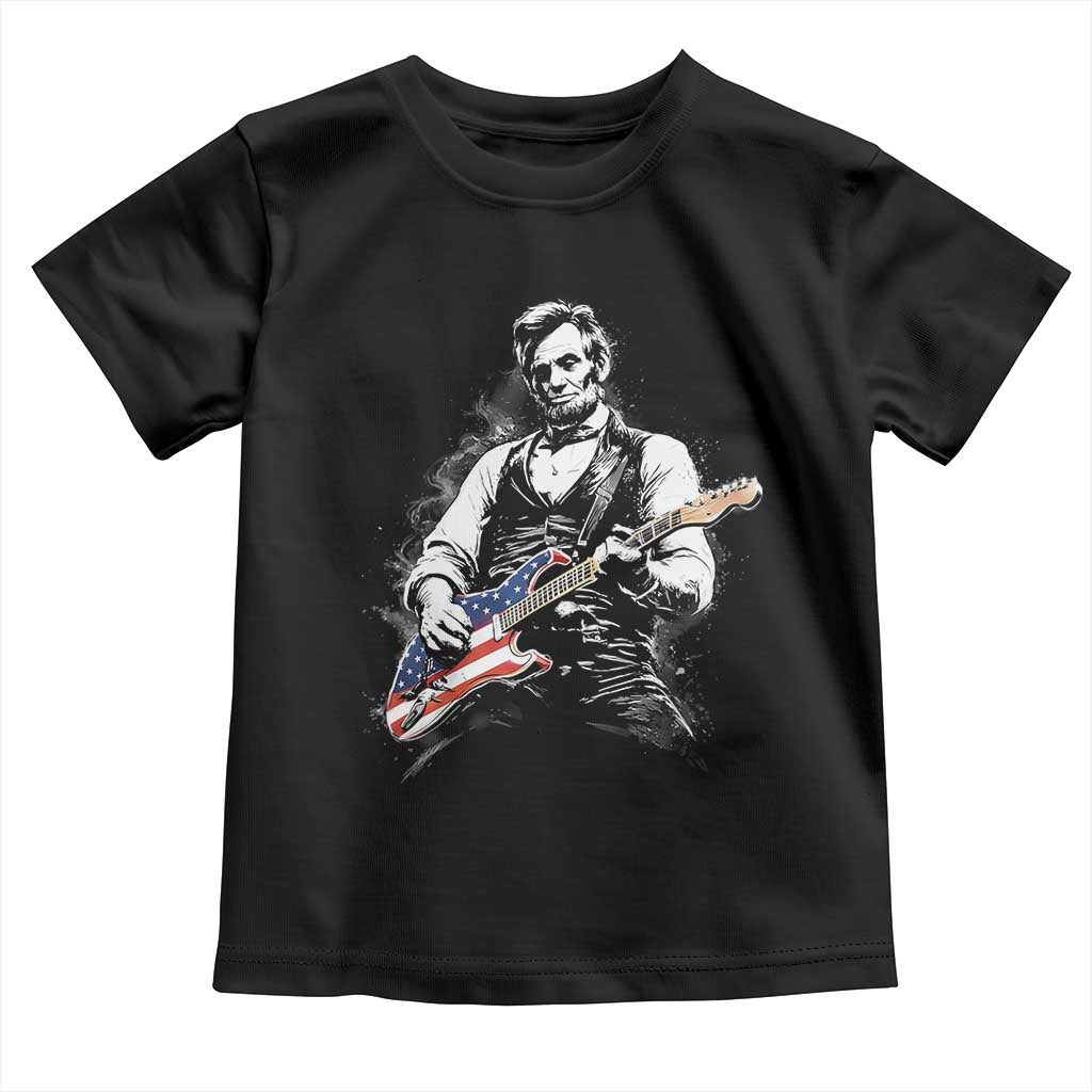 Rockin Abe Abraham Lincoln Playing Electric Guitar Toddler T Shirt Patriotic Music Rocker Mashup 4th of July Celebration TS02 Black Print Your Wear