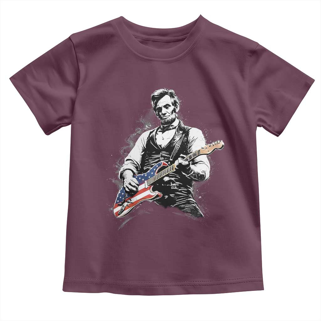 Rockin Abe Abraham Lincoln Playing Electric Guitar Toddler T Shirt Patriotic Music Rocker Mashup 4th of July Celebration TS02 Maroon Print Your Wear