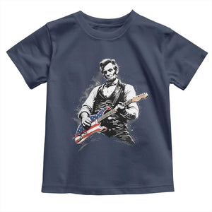 Rockin Abe Abraham Lincoln Playing Electric Guitar Toddler T Shirt Patriotic Music Rocker Mashup 4th of July Celebration TS02 Navy Print Your Wear