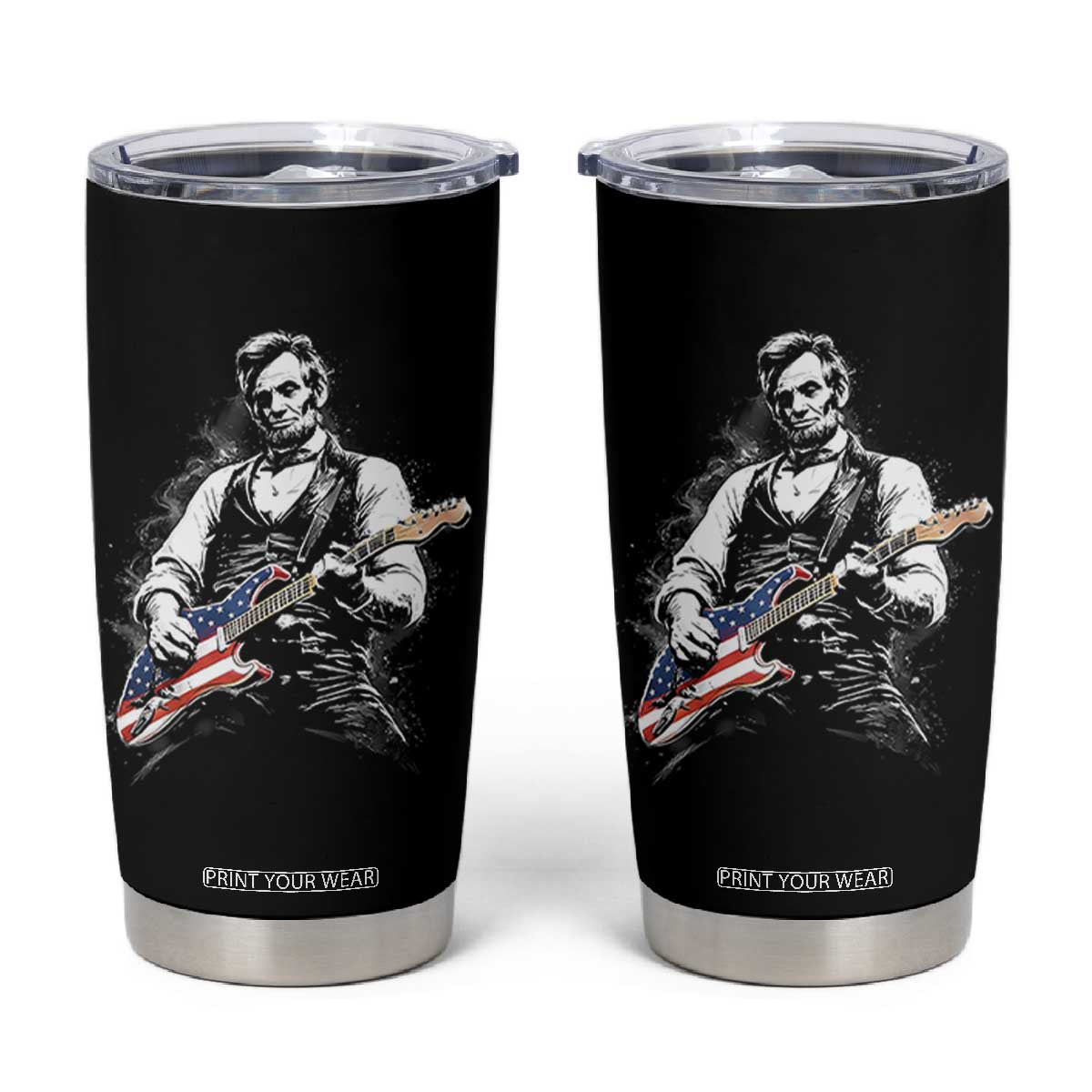 Rockin Abe Abraham Lincoln Playing Electric Guitar Tumbler Cup Patriotic Music Rocker Mashup 4th of July Celebration TS02 Black Print Your Wear