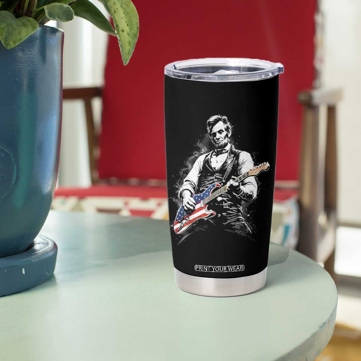 Rockin Abe Abraham Lincoln Playing Electric Guitar Tumbler Cup Patriotic Music Rocker Mashup 4th of July Celebration TS02 Print Your Wear