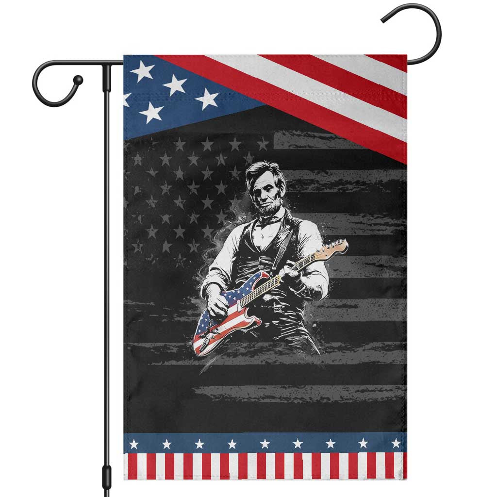Rockin Abe Abraham Lincoln Playing Electric Guitar Garden Flag Patriotic Music Rocker Mashup 4th of July Celebration TS02 Distressed Black Blue Print Your Wear