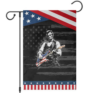 Rockin Abe Abraham Lincoln Playing Electric Guitar Garden Flag Patriotic Music Rocker Mashup 4th of July Celebration TS02 Distressed Black Blue Print Your Wear