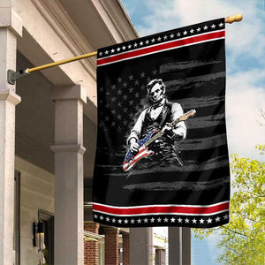 Rockin Abe Abraham Lincoln Playing Electric Guitar Garden Flag Patriotic Music Rocker Mashup 4th of July Celebration TS02 Distressed Black Red Print Your Wear