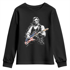 Rockin Abe Abraham Lincoln Playing Electric Guitar Youth Sweatshirt Patriotic Music Rocker Mashup 4th of July Celebration TS02 Black Print Your Wear