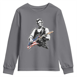 Rockin Abe Abraham Lincoln Playing Electric Guitar Youth Sweatshirt Patriotic Music Rocker Mashup 4th of July Celebration TS02 Charcoal Print Your Wear