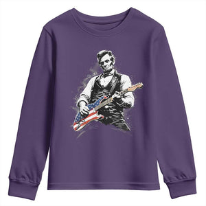 Rockin Abe Abraham Lincoln Playing Electric Guitar Youth Sweatshirt Patriotic Music Rocker Mashup 4th of July Celebration TS02 Purple Print Your Wear