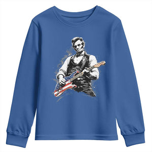 Rockin Abe Abraham Lincoln Playing Electric Guitar Youth Sweatshirt Patriotic Music Rocker Mashup 4th of July Celebration TS02 Royal Blue Print Your Wear