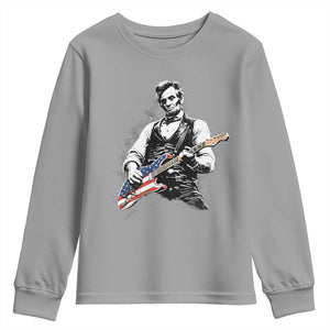 Rockin Abe Abraham Lincoln Playing Electric Guitar Youth Sweatshirt Patriotic Music Rocker Mashup 4th of July Celebration TS02 Sport Gray Print Your Wear