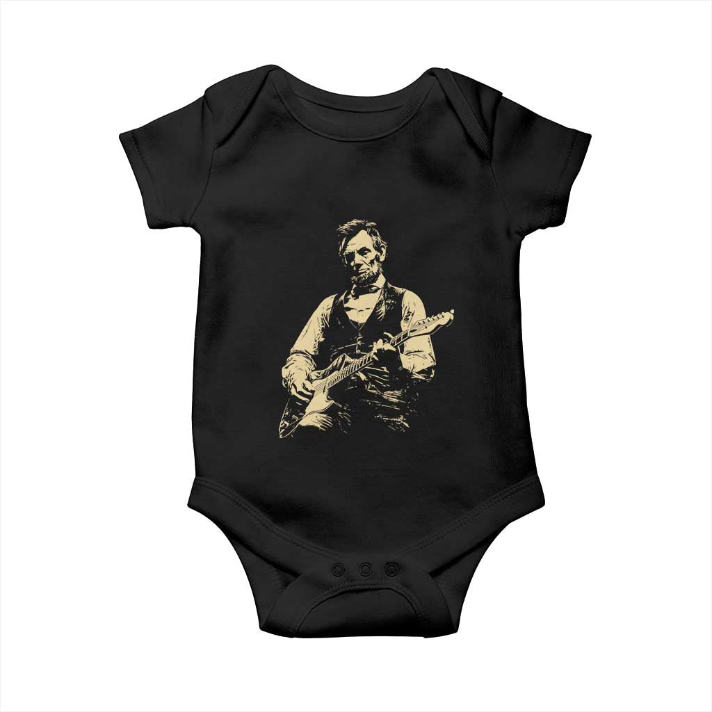 Vintage Rockin Abe Abraham Lincoln Playing Electric Guitar Baby Onesie Patriotic Music Rocker Mashup 4th of July Celebration TS02 Black Print Your Wear