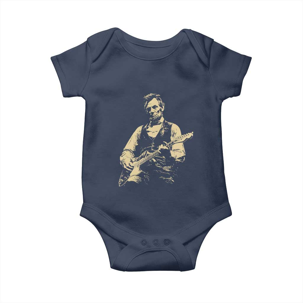 Vintage Rockin Abe Abraham Lincoln Playing Electric Guitar Baby Onesie Patriotic Music Rocker Mashup 4th of July Celebration TS02 Navy Print Your Wear